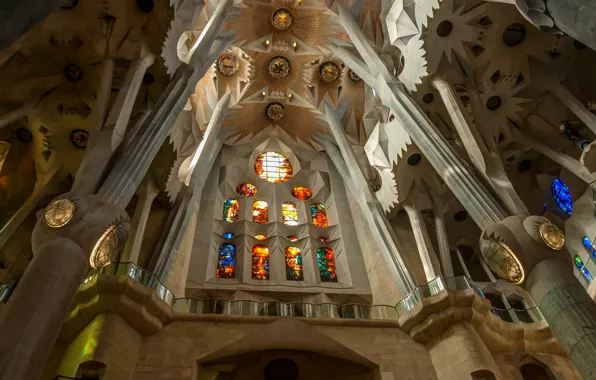 Columns, stained glass, Spain, religion, Barcelona, The Sagrada Familia