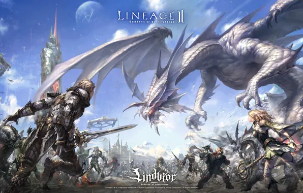 Dragon, people, elf, Lineage 2, lineage, dwarf, line, game wallpapers