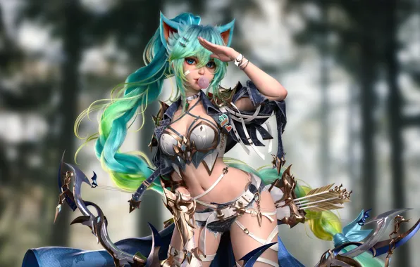 Girl, Ears, Arrows, Gum, Archer, Meow