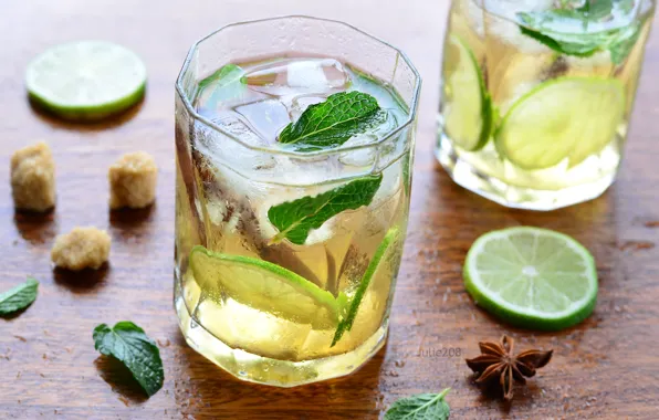 Picture ice, lime, drink, mint, lemonade