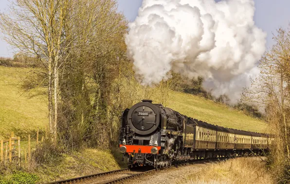 Smoke, the engine, couples, moving