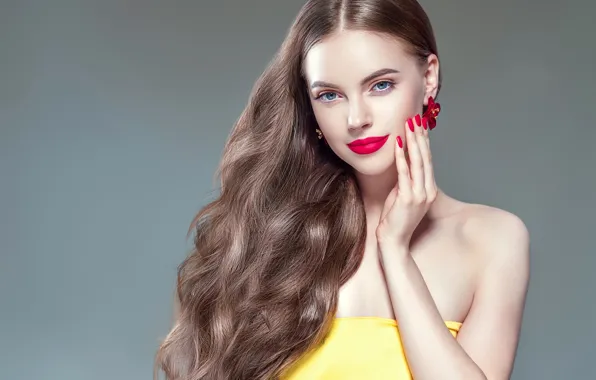 Picture look, face, pose, background, portrait, hands, makeup, lipstick