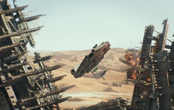 Picture desert, explosions, Star Wars, the ruins, Star Wars, The Force Awakens, The Force Awakens, Episode …