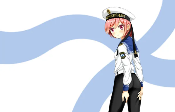 Picture girl, anime, Navy, sailor, uniform, art, the flag of St. Andrew, Phanc002