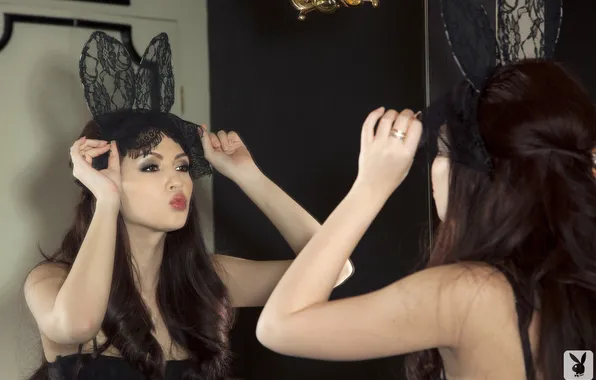 Model, mirror, brunette, lips, veil, cassie laine