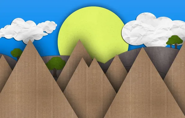 Summer, the sun, trees, mountains, day, cardboard, mountains