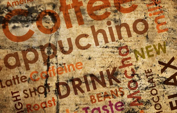 Picture labels, coffee, chocolate, coffee, milk, cappuchino, americano