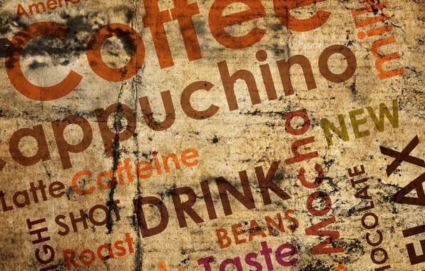 Labels, coffee, chocolate, coffee, milk, cappuchino, americano