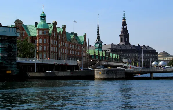 Bridge, the building, Denmark, bridge, Palace, water, Parliament, Denmark