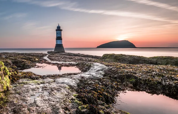 Sea, coast, lighthouse, Wales, Anglesey