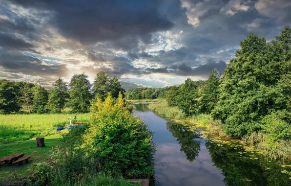 Picture summer, the sky, water, clouds, trees, nature, reflection, river