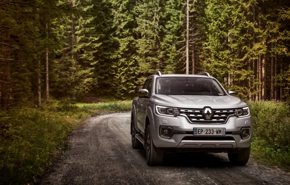 Forest, grass, trees, vegetation, Renault, pickup, 4x4, 2017