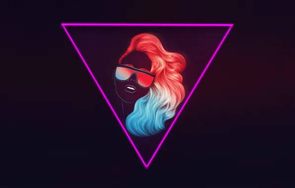 Girl, Music, Neon, Glasses, Background, Triangle, 80s, Neon