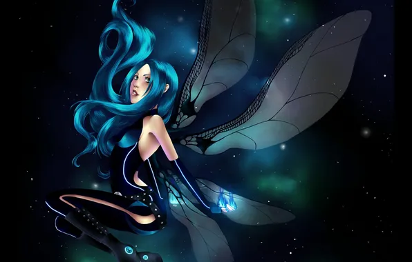 Girl, stars, nebula, wings