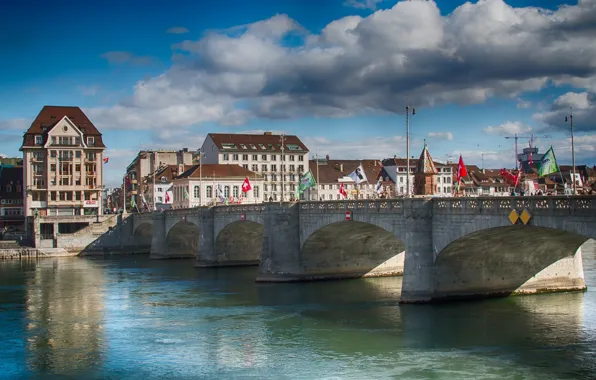 Bridge, river, home, Switzerland, Basel