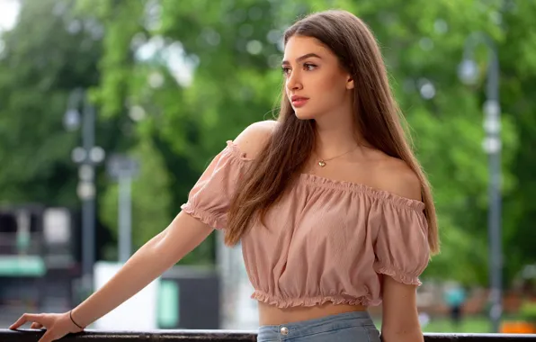 Look, girl, nature, brunette, blouse, top, shoulders