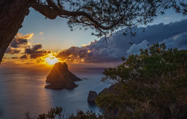 Sea, sunset, rocks, island, Spain, Spain, Ibiza, Ibiza