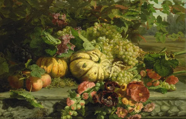 Picture oil, picture, canvas, Still life with Flowers and Fruit, Gerardina Jacoba van de Sande Bakhuyzen