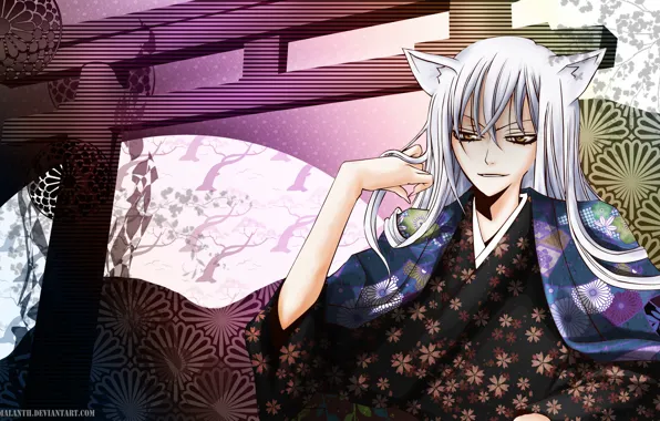 Picture flowers, guy, kimono, ears, Kamisaa The Hajimemashita, Tomoe, Very nice God, the demon-Fox