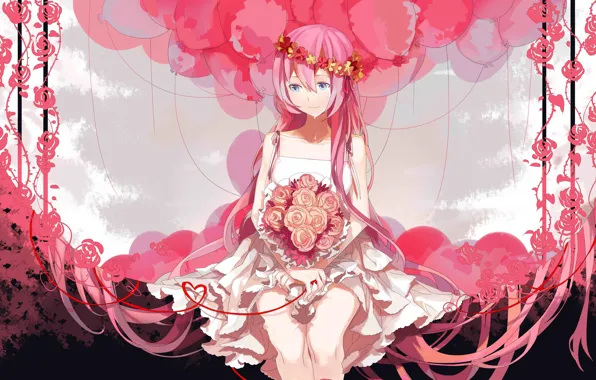 Balls, roses, bouquet, vocaloid, crying, Megurine Luka