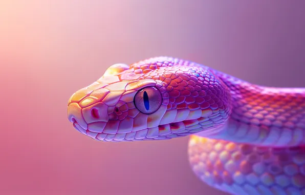 Picture snake, pink, closeup, AI art