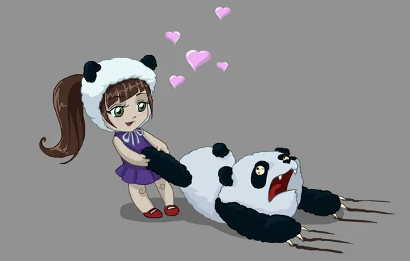 Love, bear, art, Panda, girl, hearts, horror, poor Panda