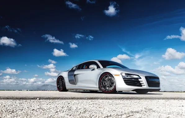Picture the sky, clouds, Audi, audi, silver, front view, silvery