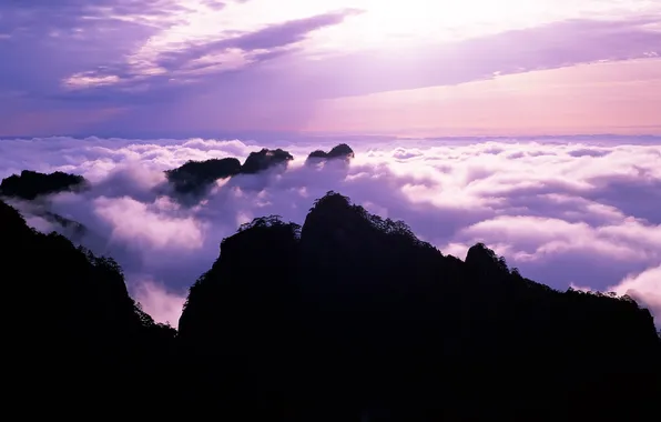 Clouds, sunset, mountains, nature, hills, the evening, silhouette