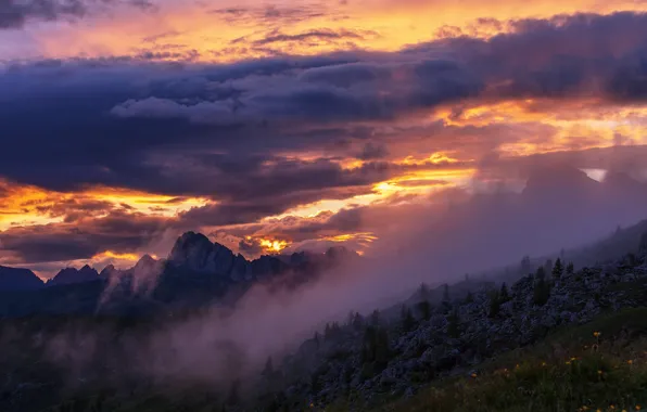 Picture clouds, sunset, mountains