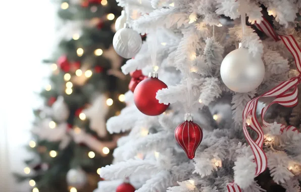 Frost, balls, strips, lights, tape, Christmas, red, New year