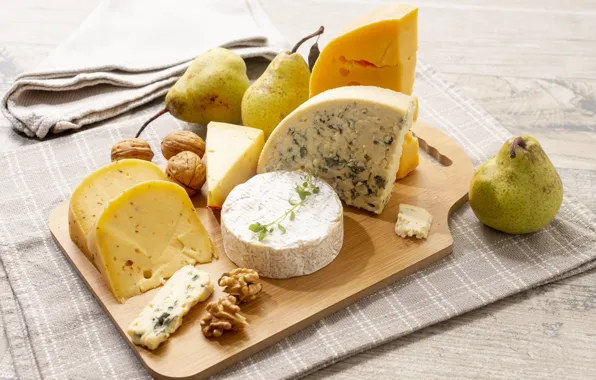 Cheese, pear, nuts, cuts