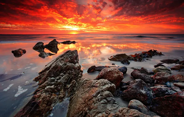 Sea, sunset, stones