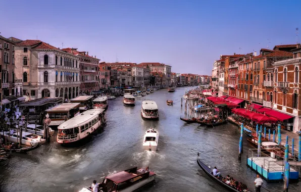 Picture movement, ship, home, boats, pier, Italy, Venice, channel