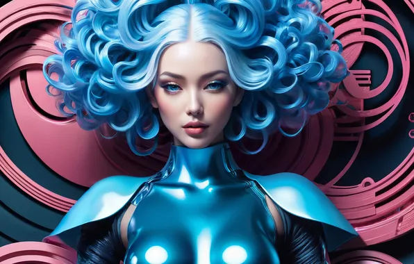 Look, girl, curls, blue hair