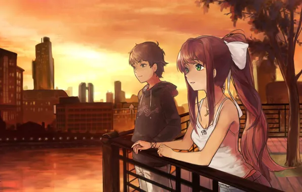 Girl, the evening, guy, Monika, Doki Doki Literature Club!