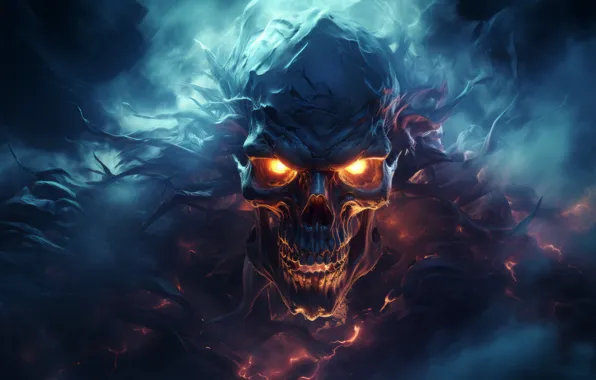Clouds, darkness, skull, glow, sake, horror, horror, glow