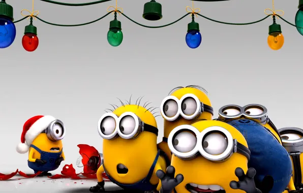Movies, cartoon, new year, New year, minions, Despicable Me