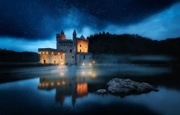 The sky, night, castle, France, stars, Loire