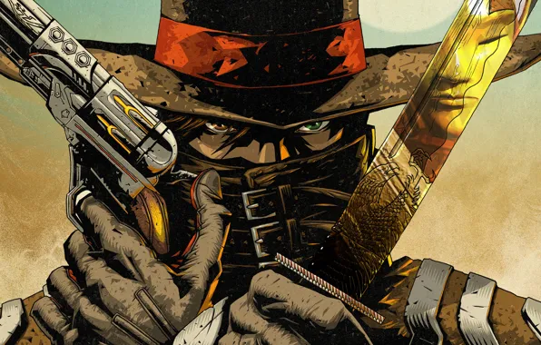 Game wallpaper, red steel, western, brush style