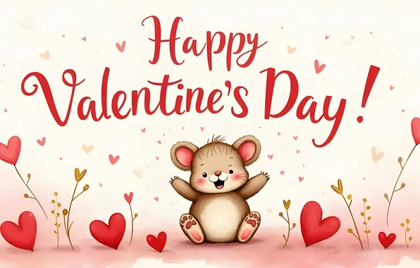 The inscription, heart, mouse, hearts, postcard, Valentine's Day, mouse, AI art