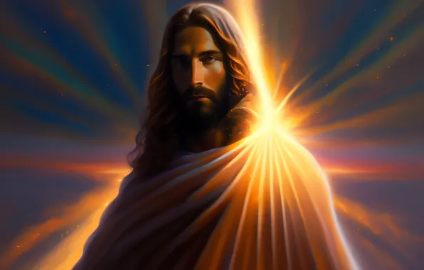 Picture Jesus, Look, Hair, Male, Religion, Jesus Christ, Digital art, AI art