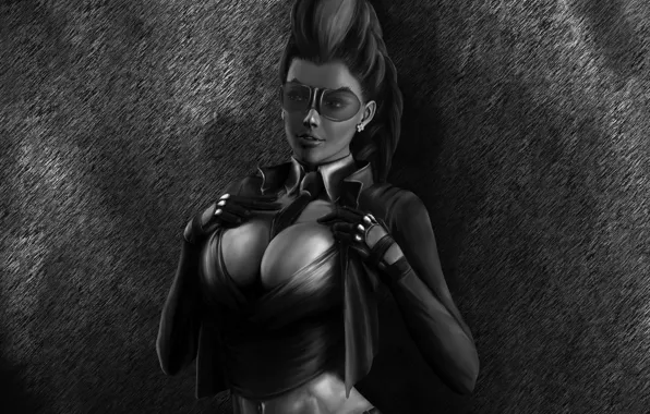 Picture glasses, neckline, girl, chest