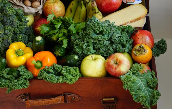 Fruit, vegetables, cabbage