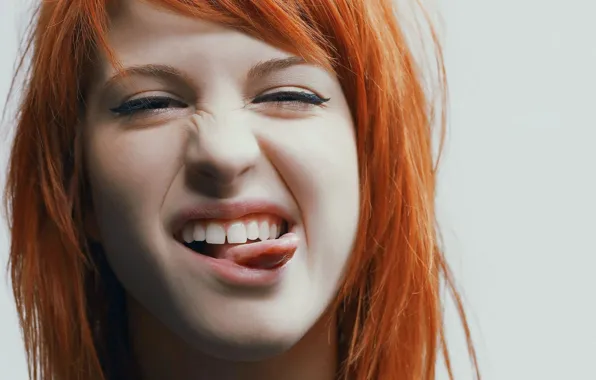 Language, singer, red, smiley, Hayley Williams