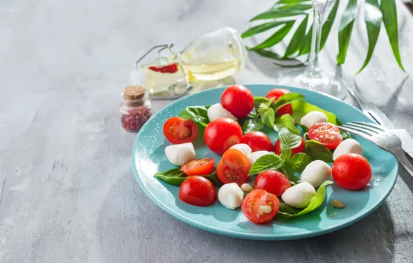 Oil, cheese, tomato, salad, Basil, Caprese