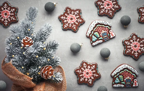 Toys, Christmas, branch, gingerbread, Anya Ivanova