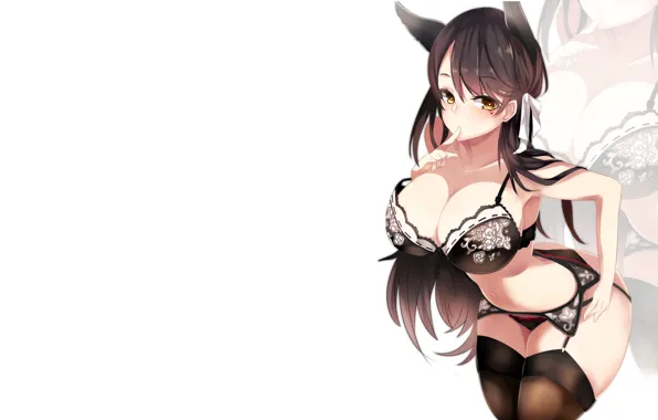 Girl, sexy, lingerie, bra, cleavage, panties, thighhighs, long hair