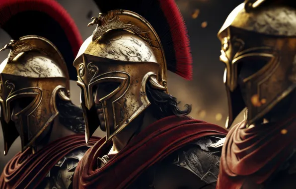 Horse, Look, Helmet, Warriors, Men, Three, Digital art, The Romans