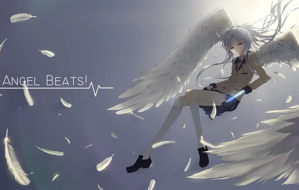 Picture girl, wings, anime, feathers, art, angel beats, Angel Beats!, kanade tachibana