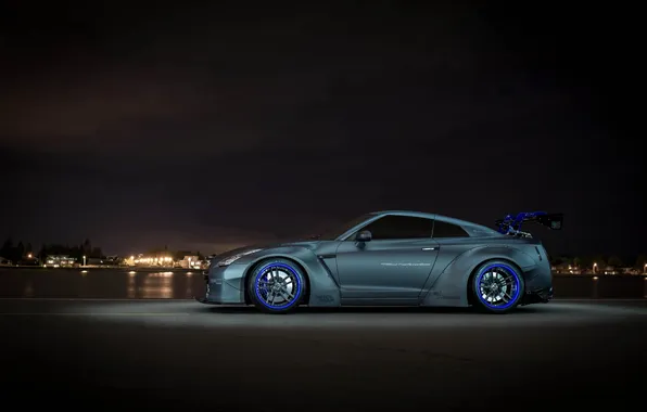 Picture grey, nissan, profile, drives, blue, grey, Nissan, gt-r